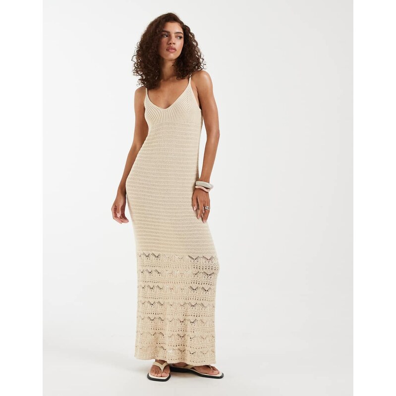 Vero Moda crochet knitted cami maxi dress in cream-White