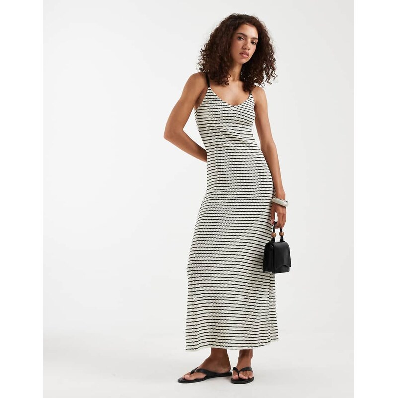 Vero moda stretch crochet knit cami maxi dress in black and