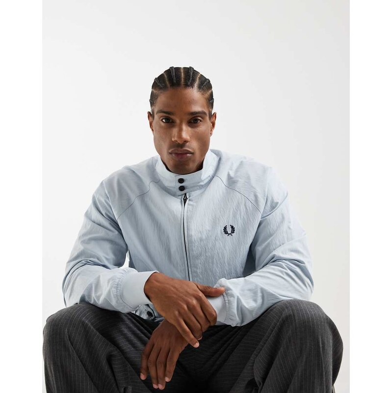 Fred Perry crinkle harrington jacket in pale blue
