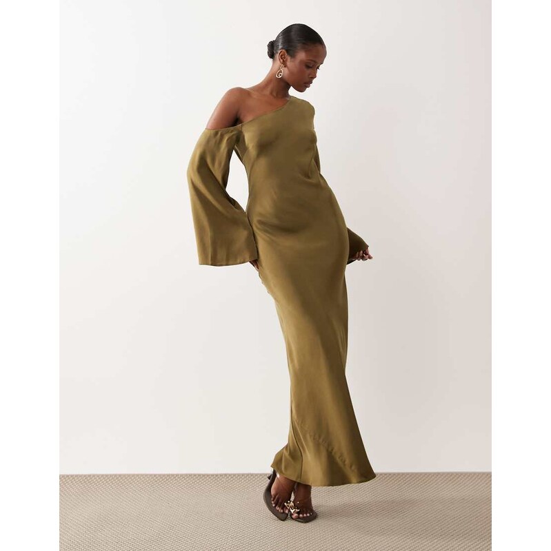 ASOS DESIGN fallen shoulder long sleeve column maxi dress in