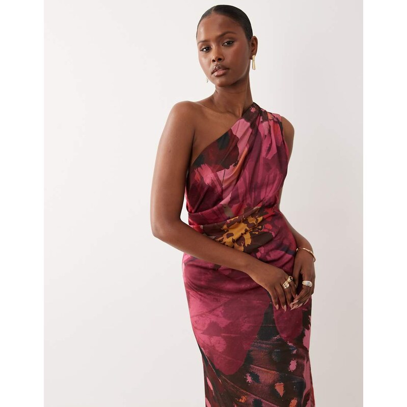ASOS DESIGN one shoulder satin maxi dress with pleat detail in