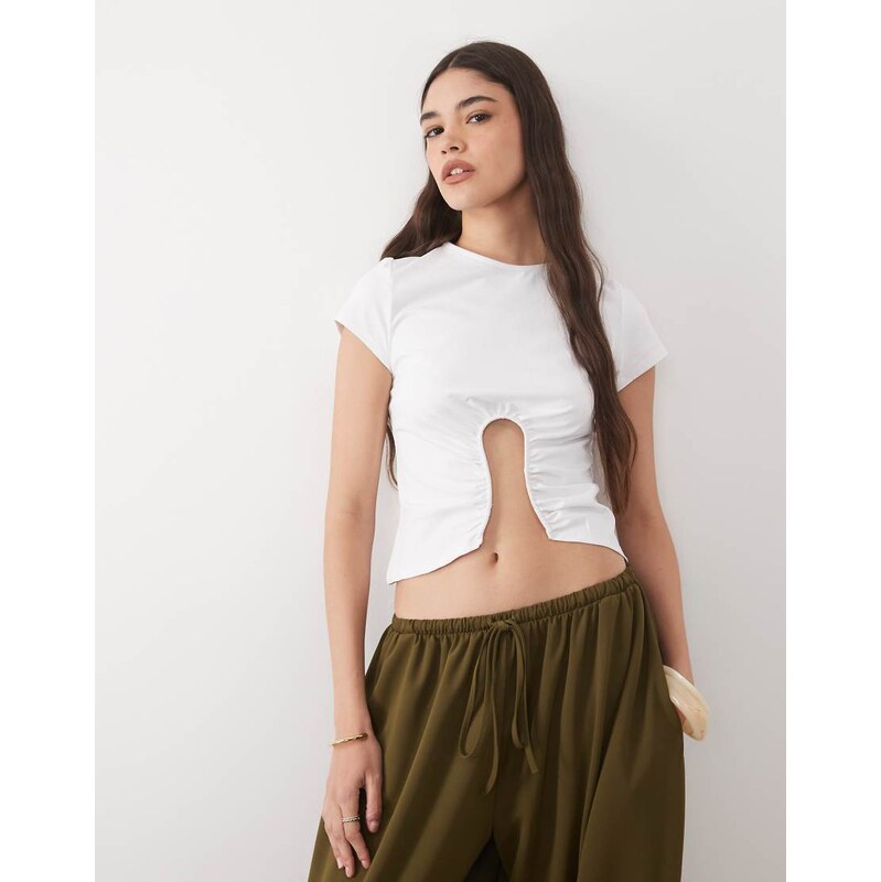 ASOS DESIGN short sleeve crop top with wire trim detail in white