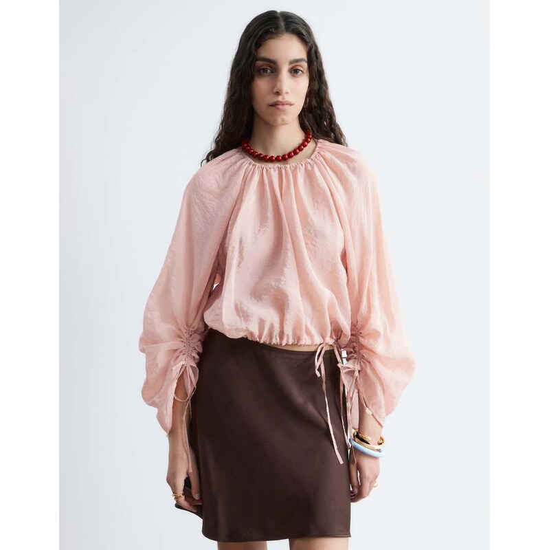 & Other Stories sheer cropped blouse with drawstring sleeves and waist 115366158