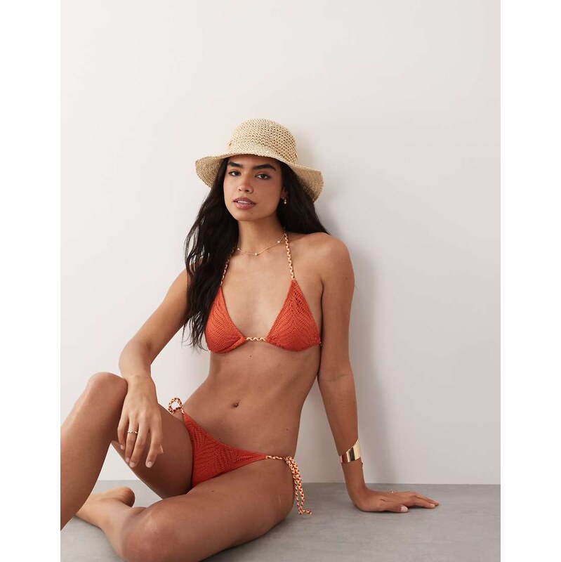 Mango Teen crochet bikini set with braided straps in orange