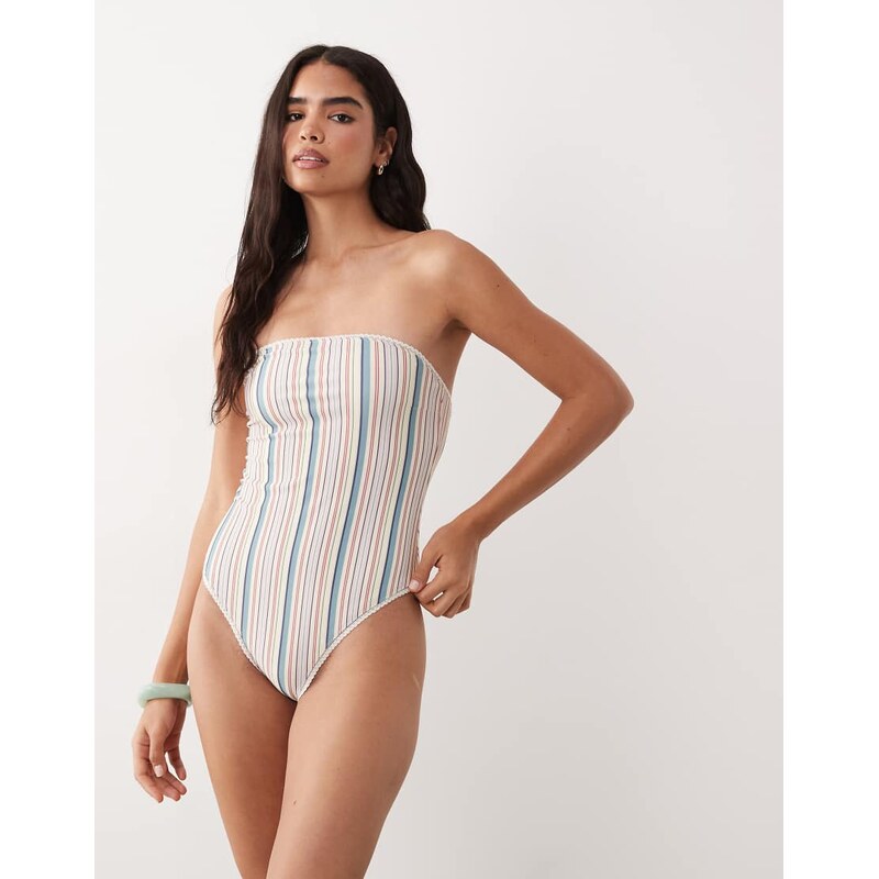 Abercrombie & Fitch reversible bandeau swimsuit in pink polka dot