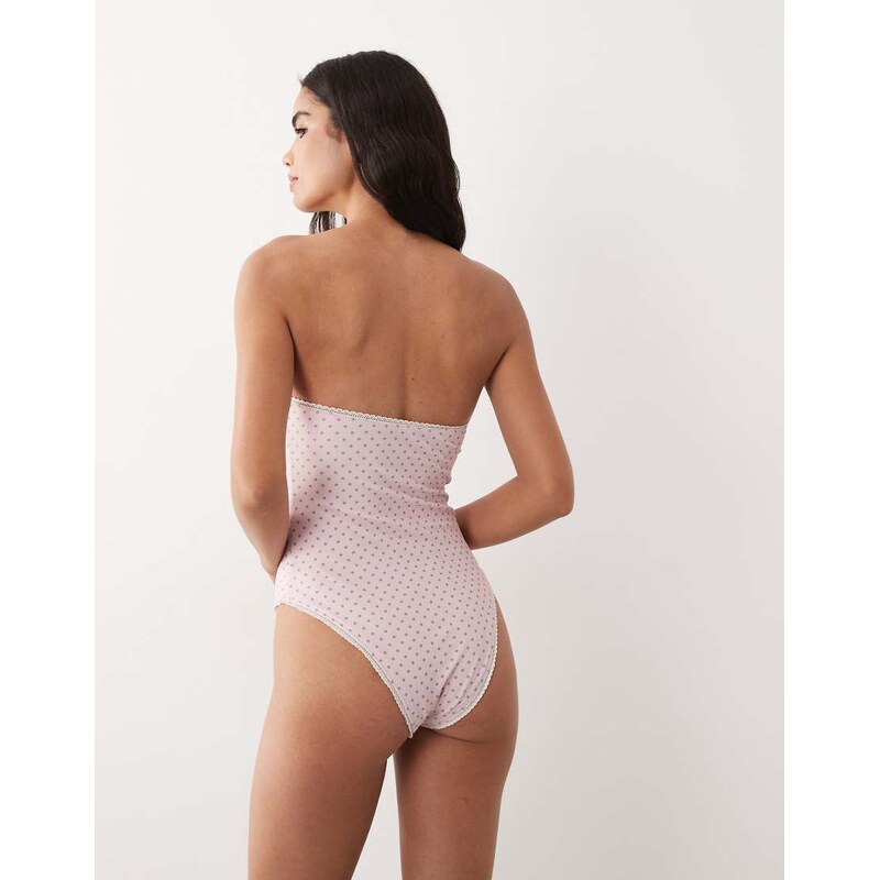 Abercrombie & Fitch reversible bandeau swimsuit in pink polka dot