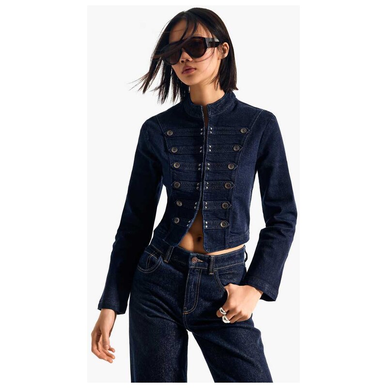 Bershka Denim jacket with front buttons in blue-Navy 115366181