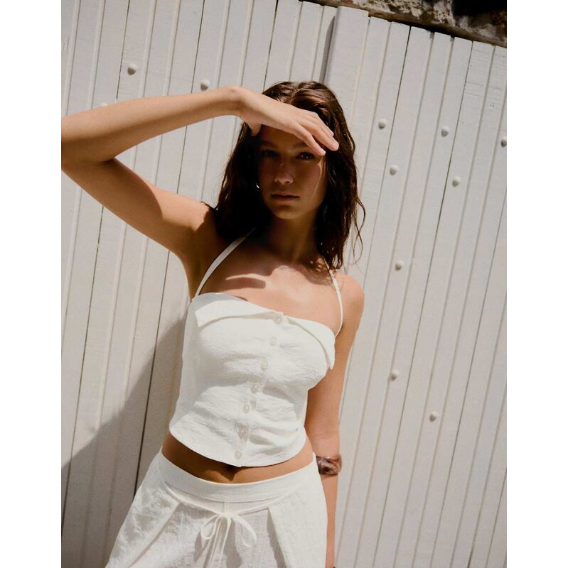 Bershka Halter button-up vest in white