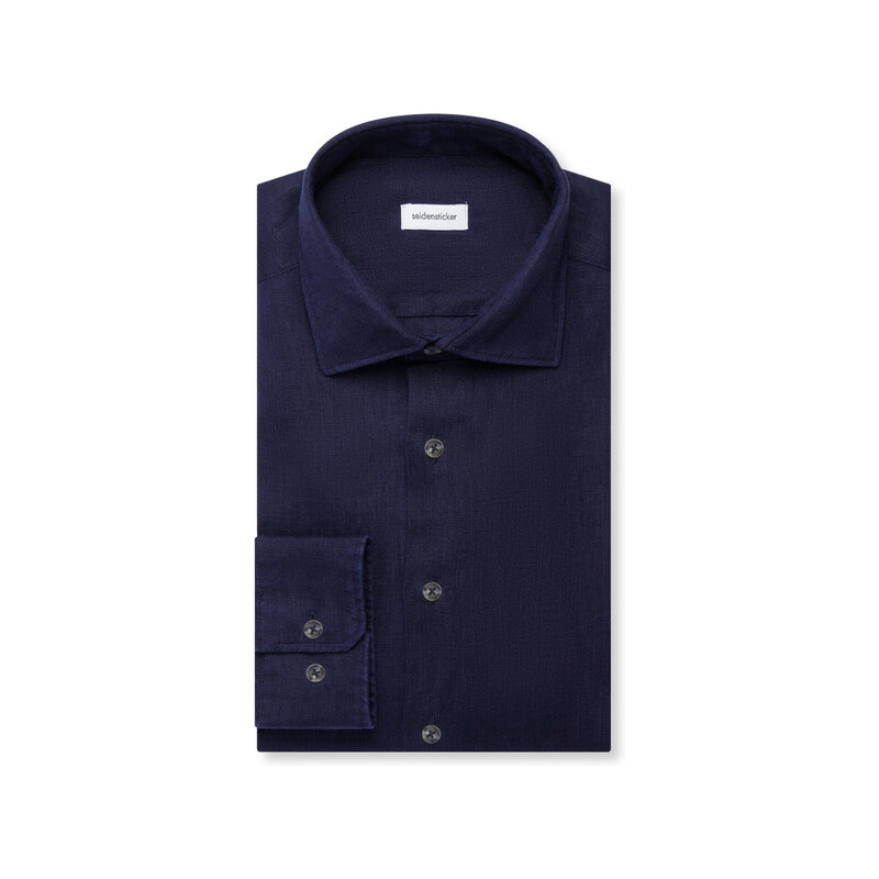 Lněná modrá Navy pánská košile Slim fit Seidensticker