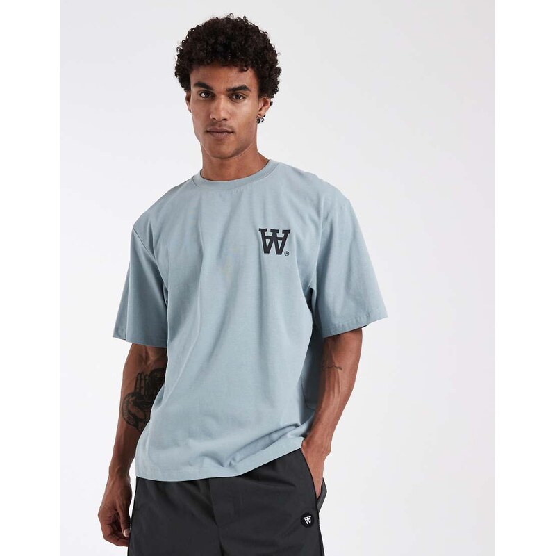 Double A By Wood Wood 100% cotton Liam AA logo t-shirt in slate