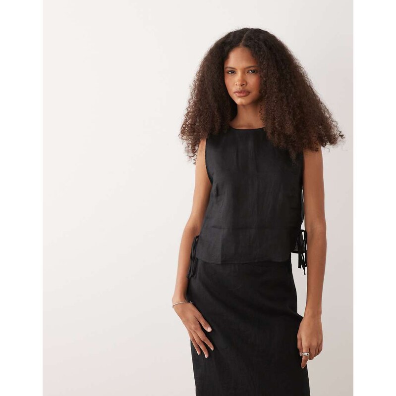 Mango Fred 100% linen sleeveles top co-ord in black 115368184