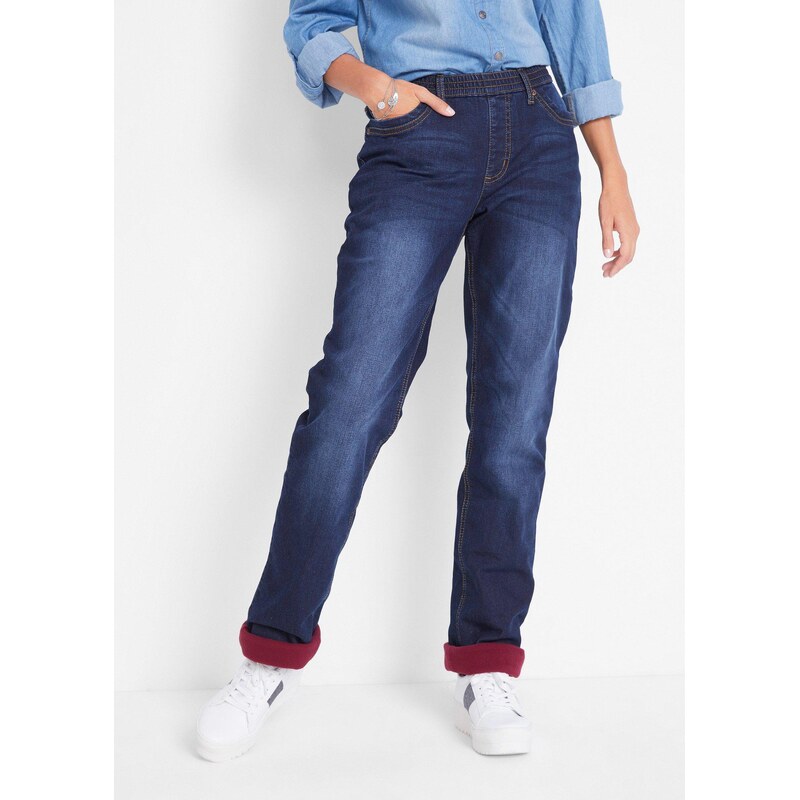 bonprix Termo džíny Straight, Mid Waist modrá Žena
