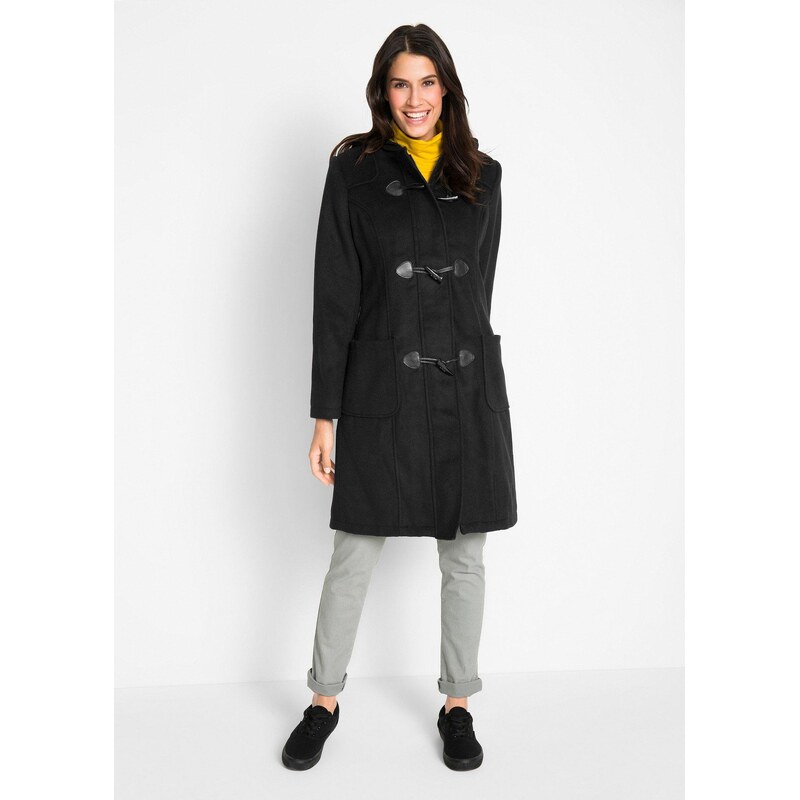 bonprix Dufflecoat s vlněným vzhledem černá Žena 114494377