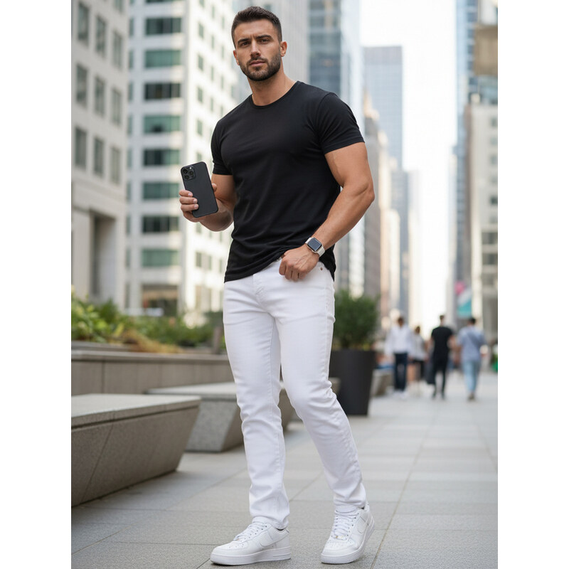 BASIC Pánské džíny slim fit bílé Bílá