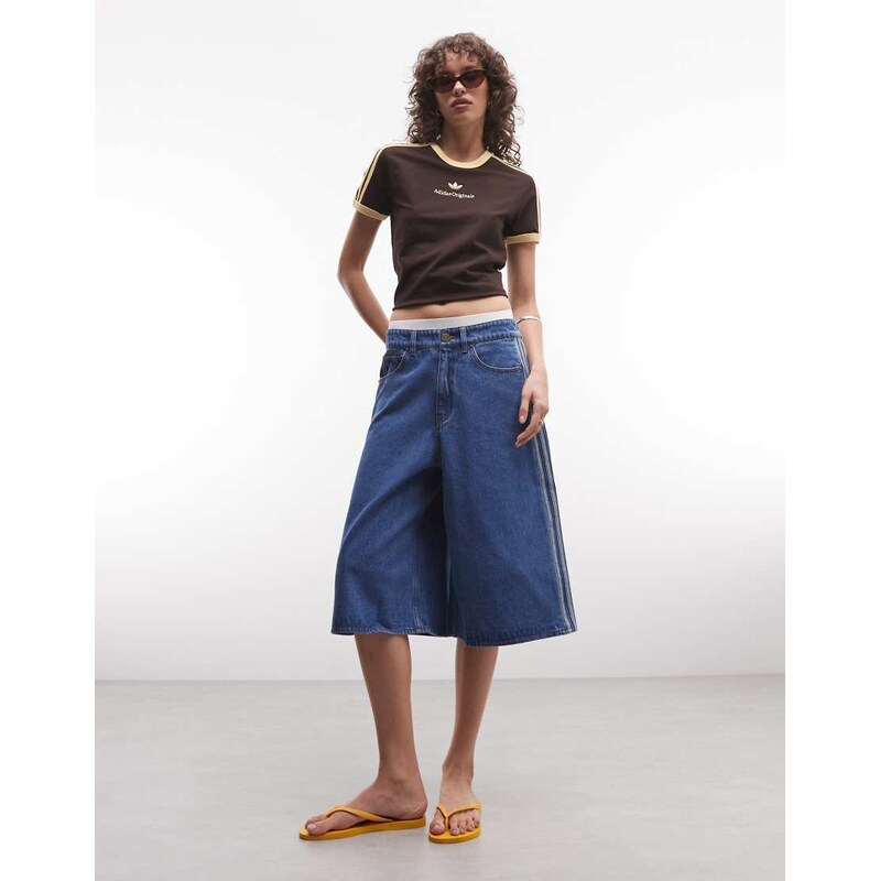 adidas Originals Firebird jorts in vintage denim-Blue 115634177
