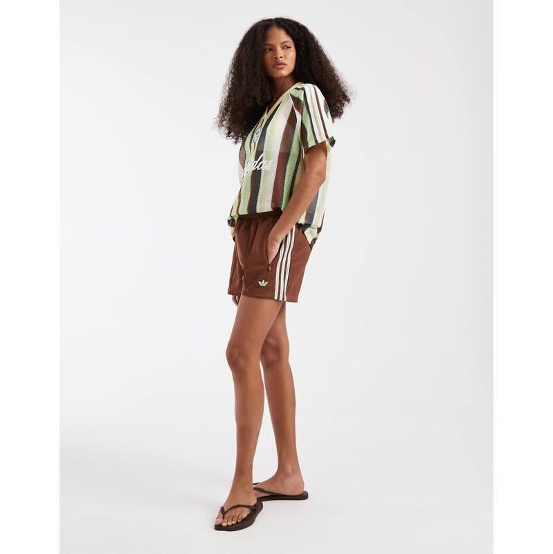 adidas Originals crochet 3 stripe shorts in brown