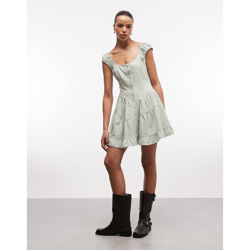 Daisy Street tiered mini dress in green gingham