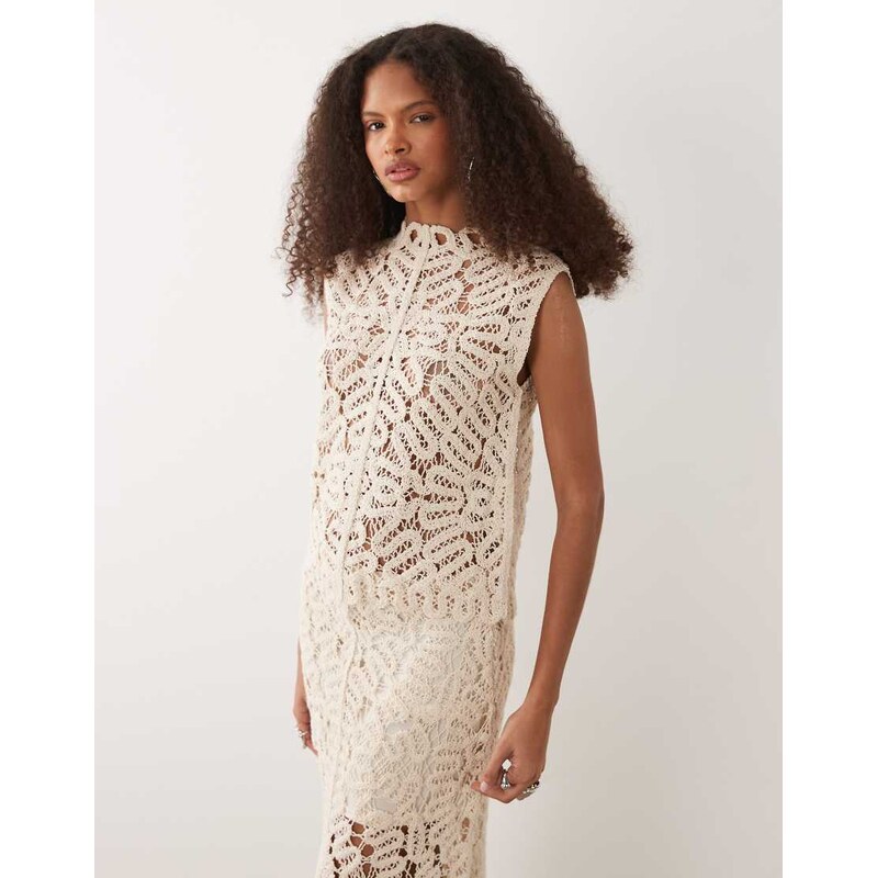 Mango Setenta crochet high neck sleeveless top co-ord in beige-Neutral 115372860