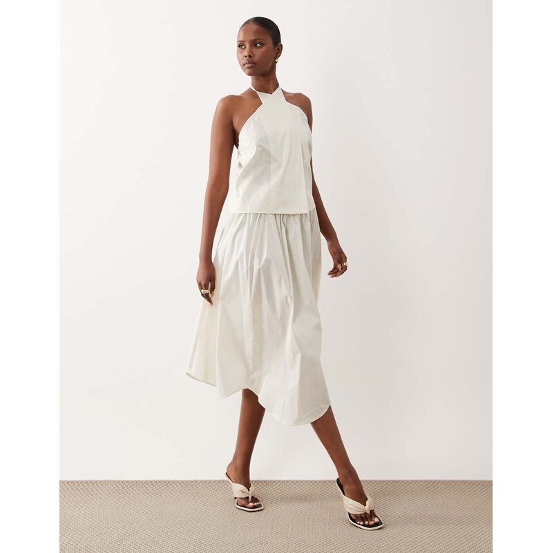 Mango Corfu cotton mix asymmetric hem maxi skirt co-ord in beige