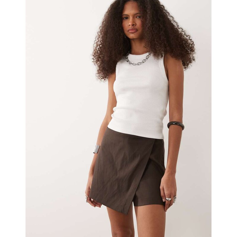 Mango linen mix mini skort in brown 115372867