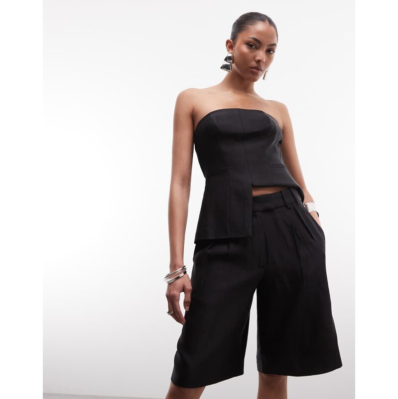 AllSaints Charley co-ord tailored linen blend pleated jorts in