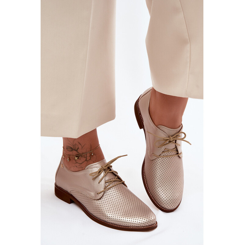 Kožené dámské elegantní šněrovací polobotky Zazoo 4238 Zlaté