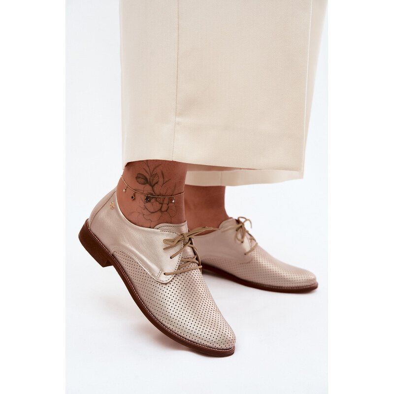 Kožené dámské elegantní šněrovací polobotky model 22136719 Zlaté