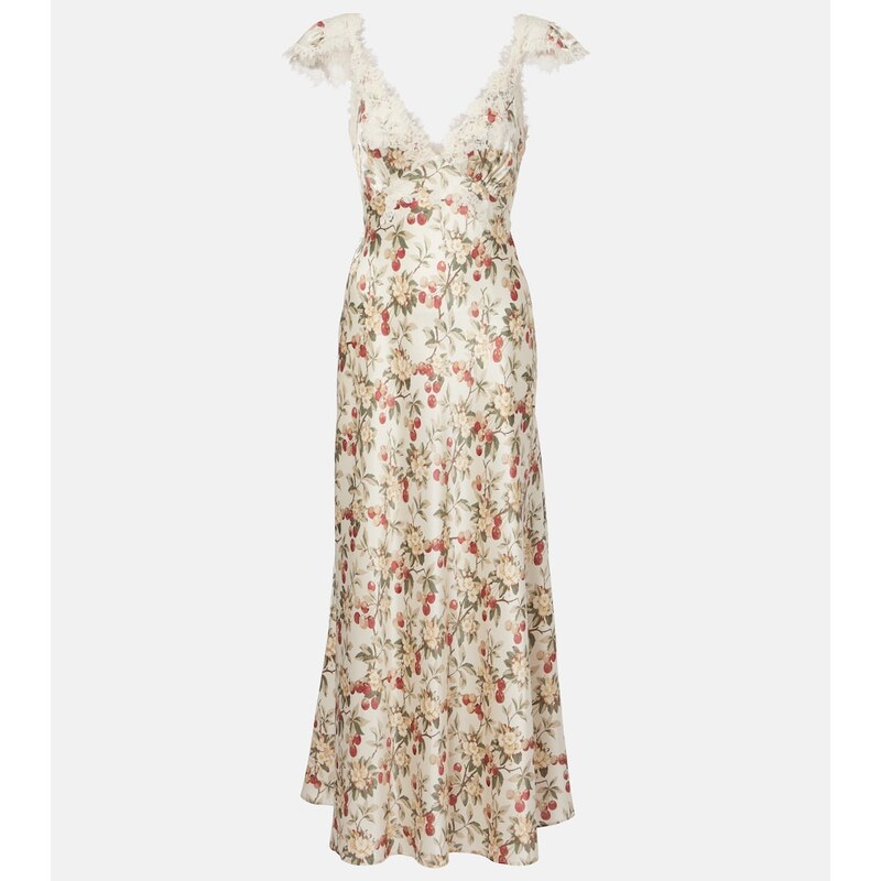 Dôen Fiona lace-trimmed silk midi dress