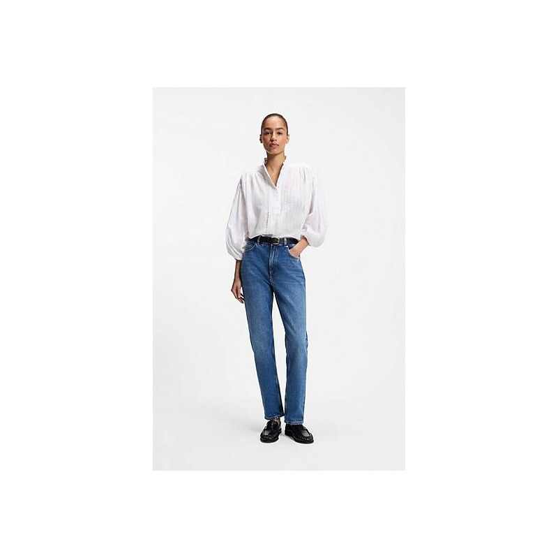 BOSS Relaxed-fit cotton blouse with balloon sleeves 115371573