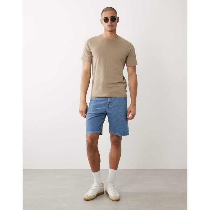 Selected baggy denim shorts in mid blue