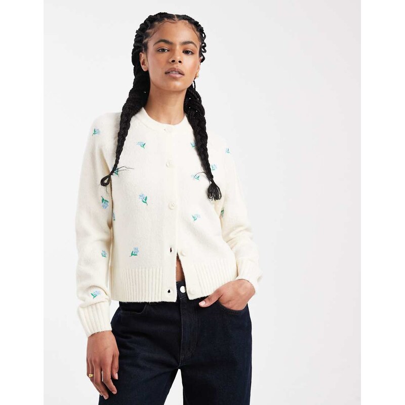 Threadbare contrast stitch cardigan with all over floral embroidery in 115515731