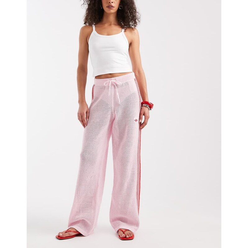 adidas Originals crochet track pants in pink and red
