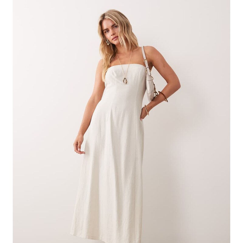 Miss Selfridge Petite linen look bandeau maxi dress in stone