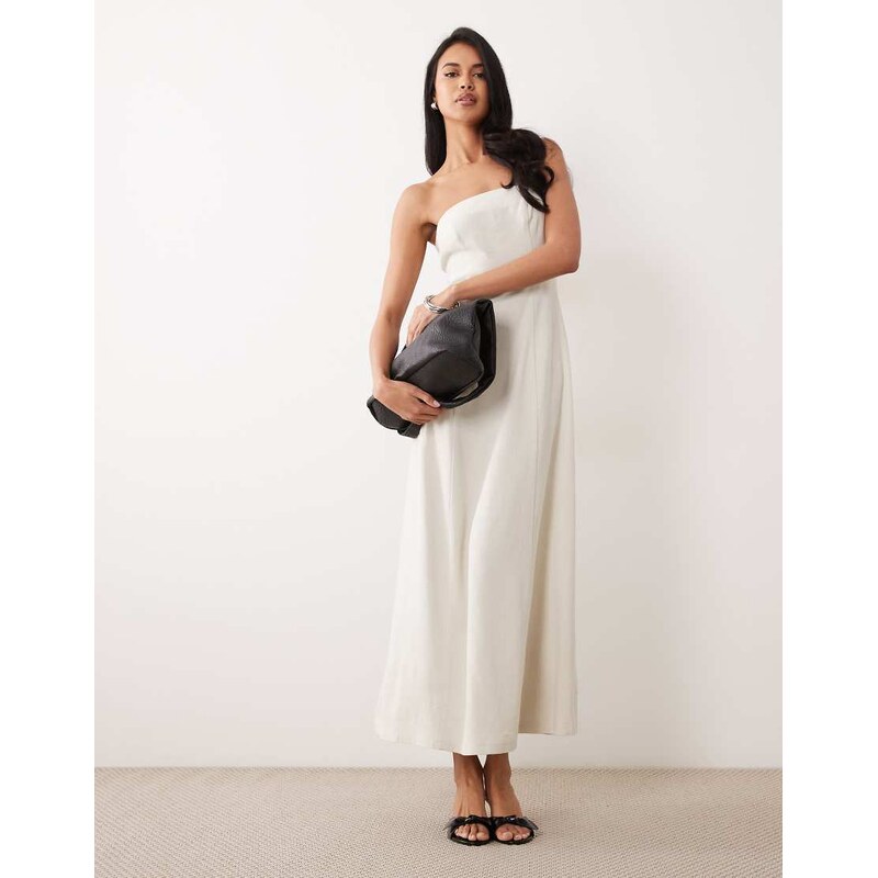 Miss Selfridge linen look bandeau maxi dress in stone-Neutral