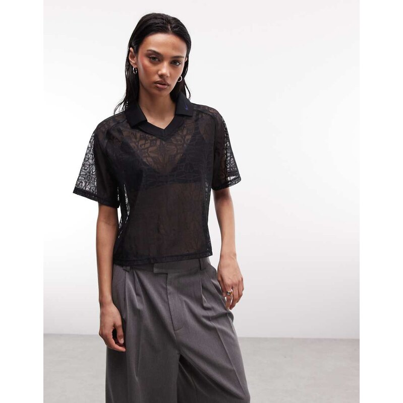 Nike Street lace polo jersey in black and white