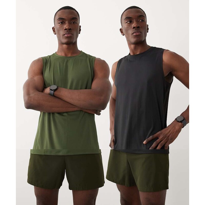 4505 Icon quick dry mesh training tank 2 pack in khaki and black-Multi 115518893