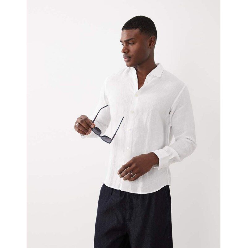 Selected 100% linen long sleeved shirt in white
