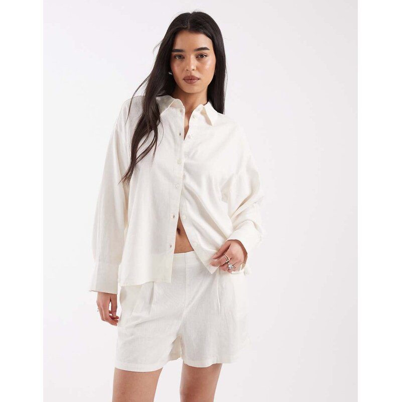 JJXX co ord linen blend shorts in white 115372689