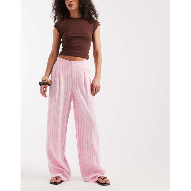 JJXX linen blend stripe trousers in pink 115520638