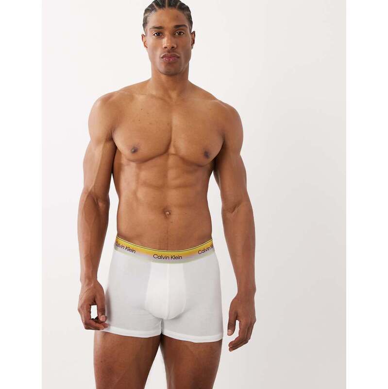 Calvin Klein Pride Cotton trunks in white with rainbow