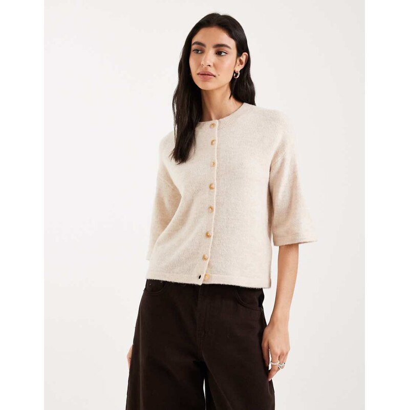 Brave Soul short sleeved relaxed fit knitted cardigan in cream