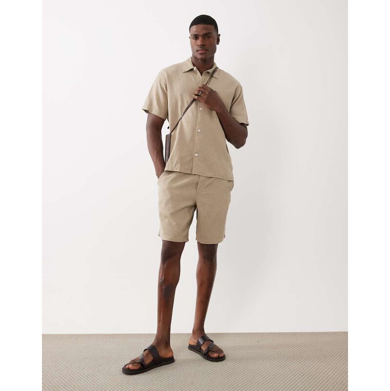 Jack & Jones co-ord textured shorts in beige-Neutral