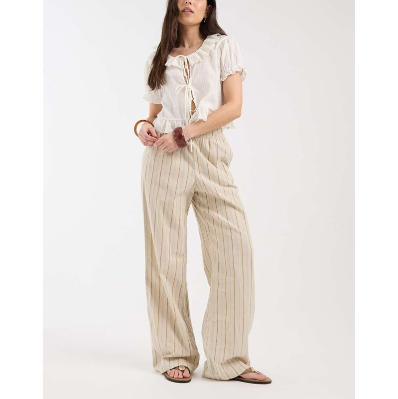 JJXX linen mix loose trousers in beige stripe-Neutral 115521724