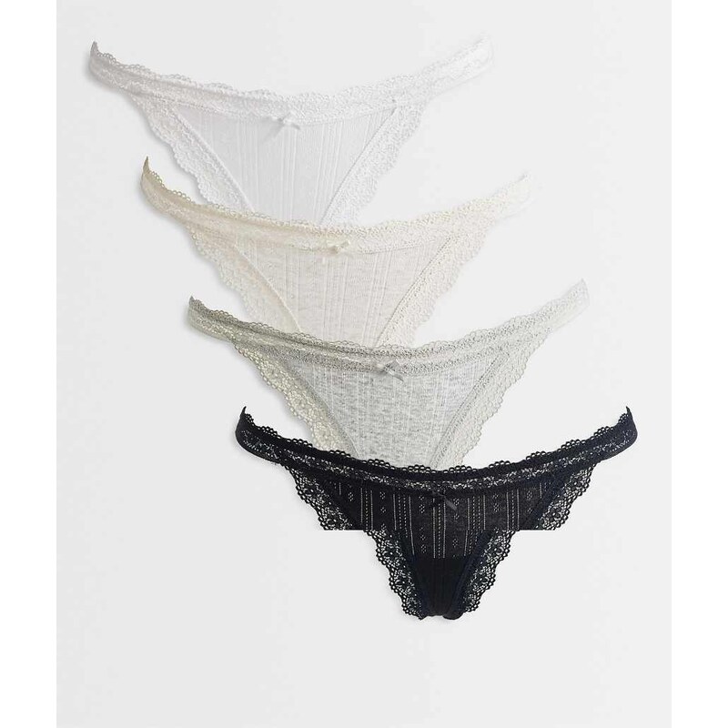Cotton On 4 pack cotton lace G string in multi 115372752