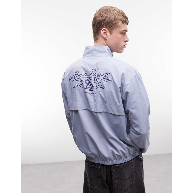 Alma De Ace yenta quarter zip with 92 logo back print in blue