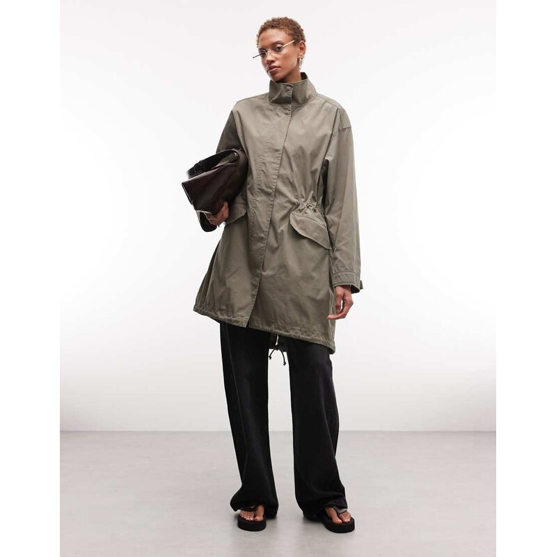 Weekday mid length festival parka in khaki wash-Green