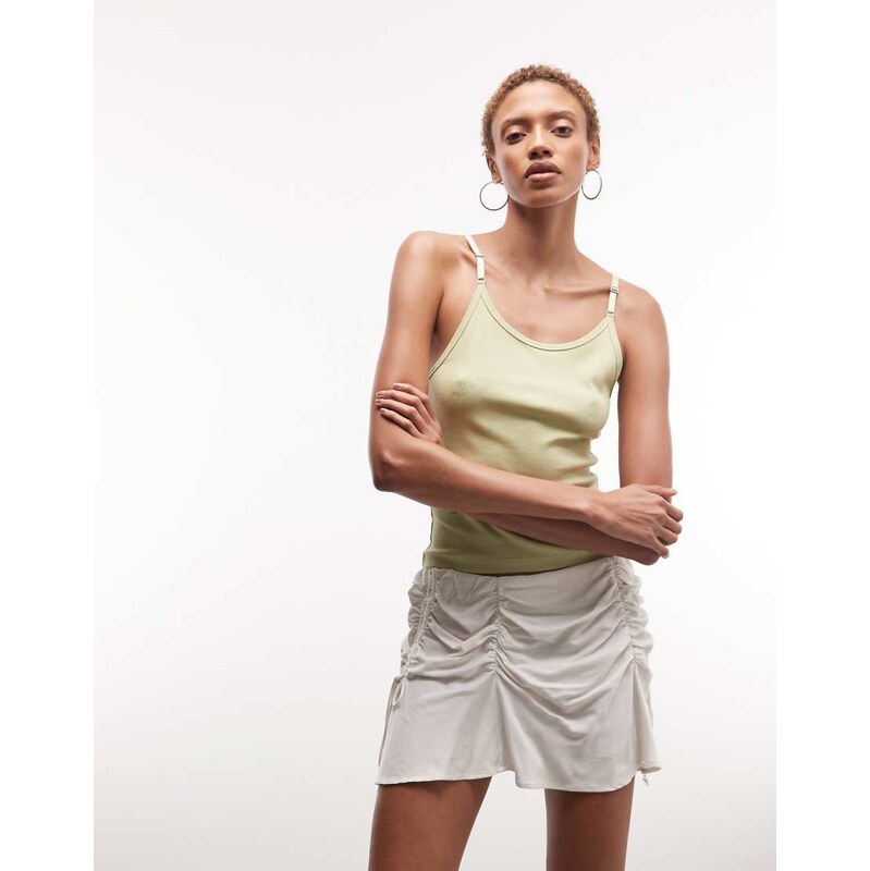 Weekday mini skirt with gathered hook and eye detail in off