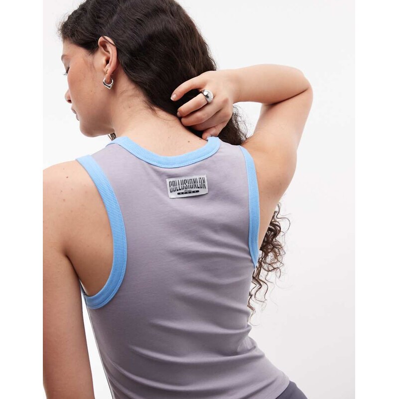 COLLUSION contrast neck sporty racer vest in grey 115372834