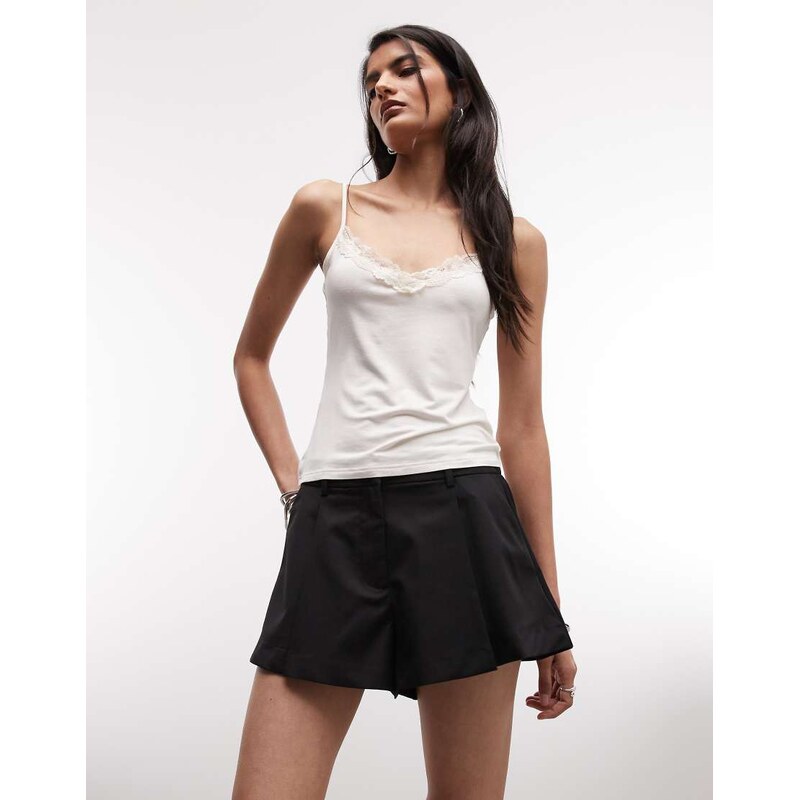 Monki pleated tailored shorts in black