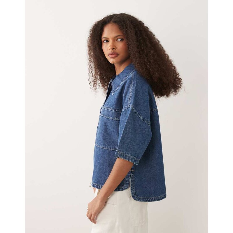 Mango oversized short sleeve top in mid blue 115372859